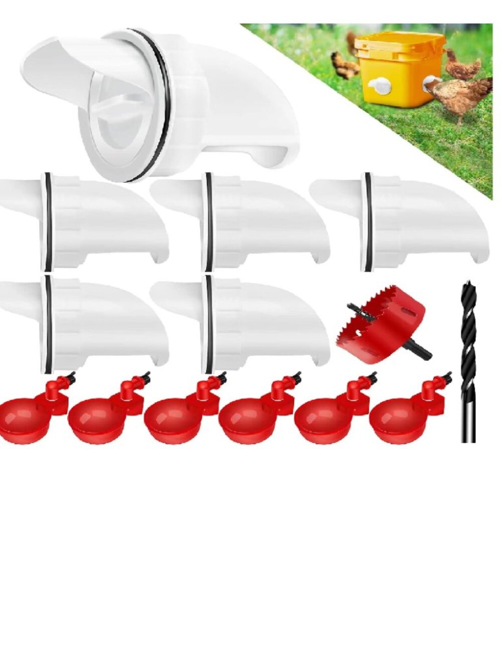 Chicken Feeder No Waste Automatic Poultry Feeder Ports Kit and Waterer Set